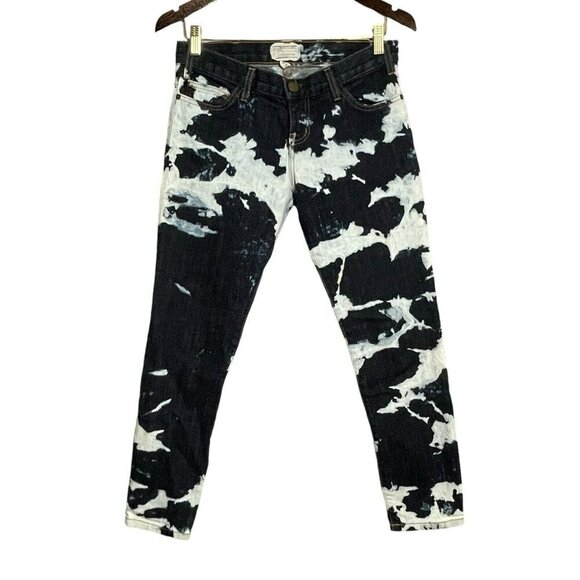 Current Elliott Skinny Jeans Women Size 26 Dark Cloud Cow Acid Bleach Moto Biker - Picture 2 of 12